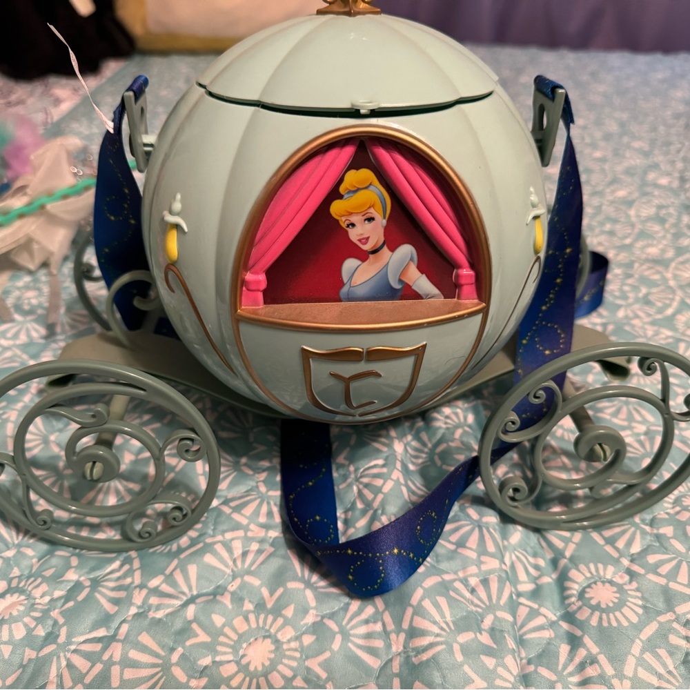 Disney Parks Cinderella's Carriage Popcorn Bucket Disney Souvenir With Strap